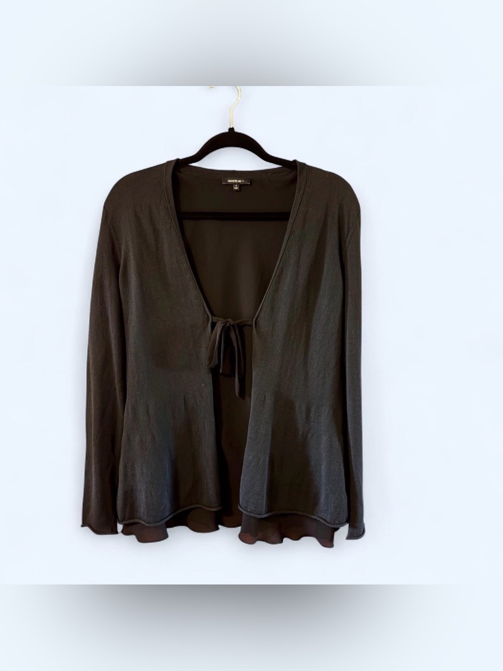 Lafayette 148 Black Tie Front Cardigan Sheer Chiffon Hem Flowy Small